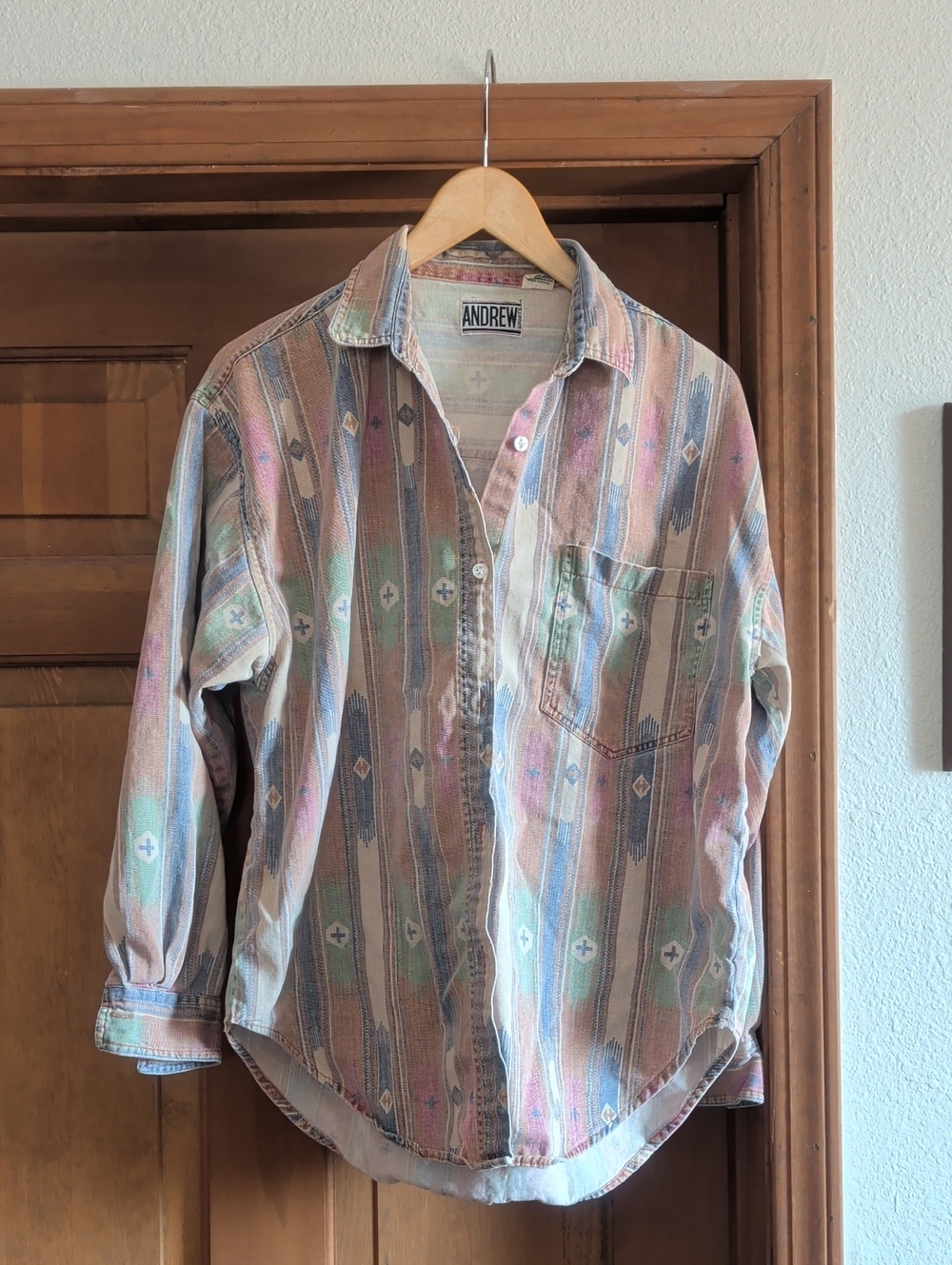 Vintage ANDREW Pastel Southwestern Button-Up Shirt Women's L (Fits Like A M)